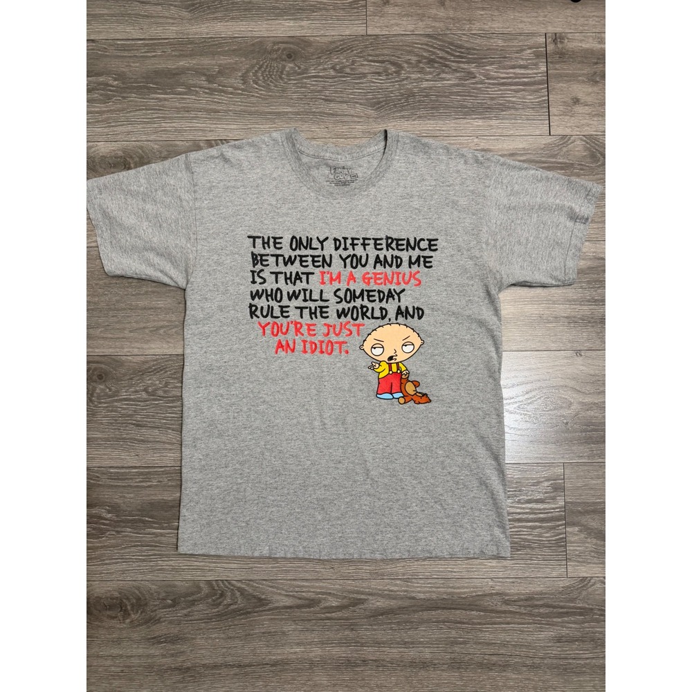 Vintage 2007 Family Guy Stewie Griffin Genius Graphic T-Shirt L Gray Mens Slim